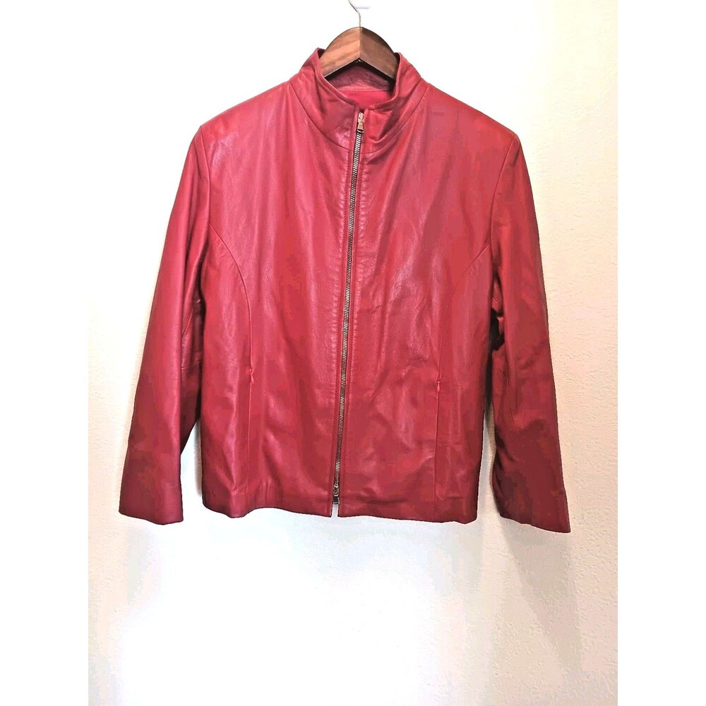 Vintage M&R Firenze Red Genuine Italian Leather Jacket Women's Size 12 Zip Front